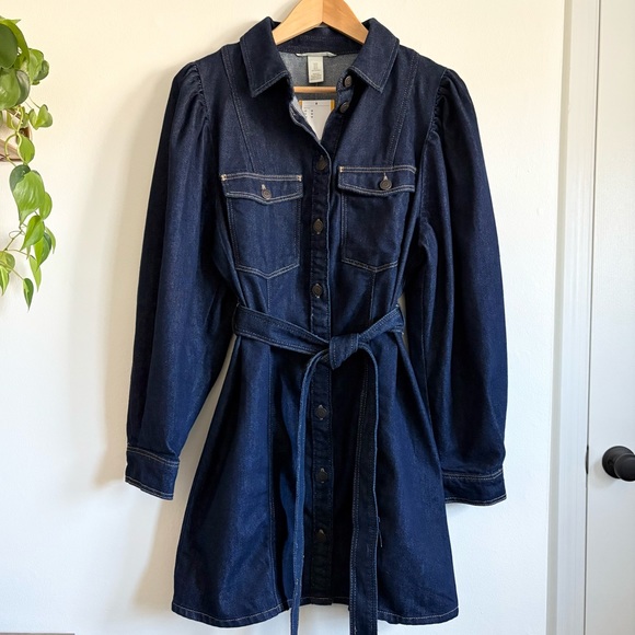 H&M Tie-Belt Denim Mini Dress NWT - Picture 3 of 7